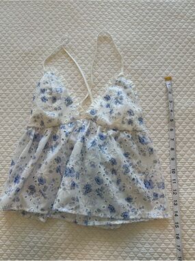 White & Blue Floral Eyelet Camisole